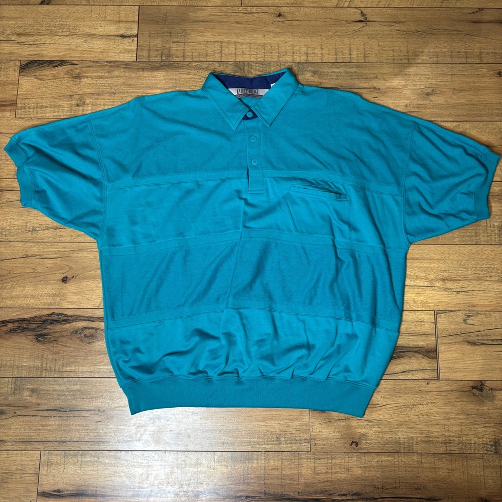 Knightsbridge Menswear Teal Blue Banded Hem Polo Shirt Vintage 90s Mens 1X